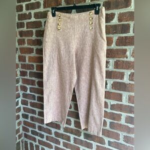 For Cynthia Women’s Linen capris pants, “sailor-style” button finishings, Large